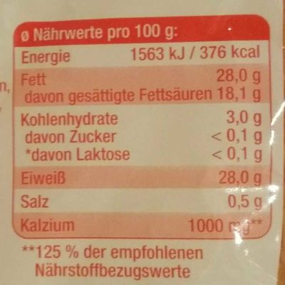 Geriebener Emmentaler aromatisch-nussig nutrition facts table
