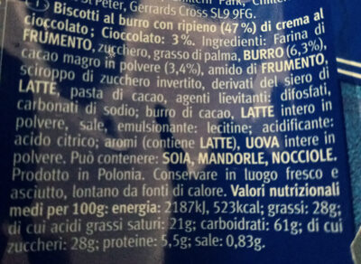 Leibniz and Cream choco ingredients label