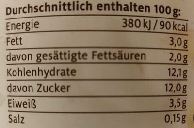 Joghurt mild Vanille nutrition facts table