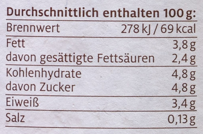 Lait entier frais nutrition facts table