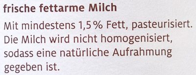 frische fettarme Milch ingredients label