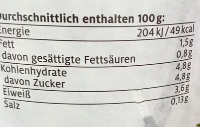 frische fettarme Milch nutrition facts table