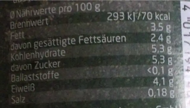 Joghurt mild nutrition facts table