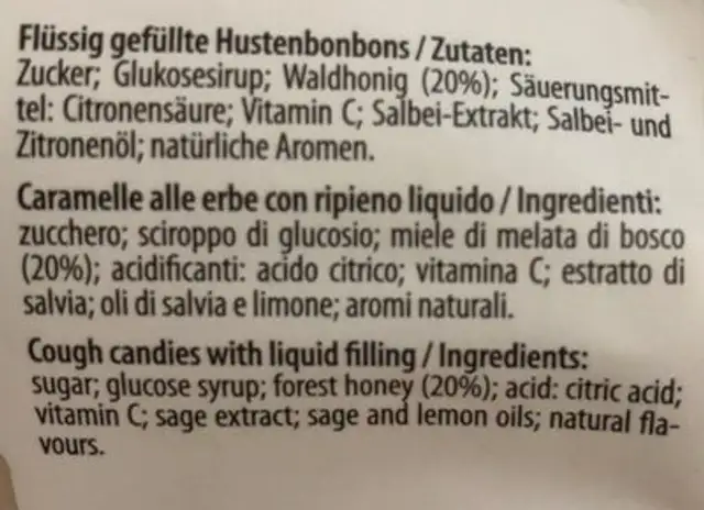 Waldhonig salbei ingredients label