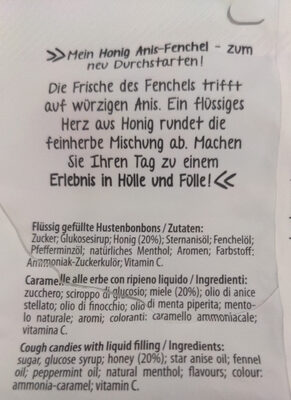 Hustenbonbons Honig Anis-Fenchel ingredients label