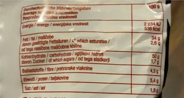 Crunchips WOW Jalapeno nutrition facts table
