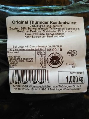 Original thuringer rostbratwurst
