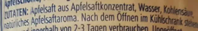 Apfelschorle ingredients label