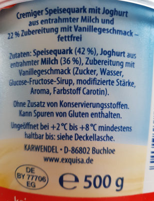 Quarkgenuss - Vanillegeschmack ingredients label