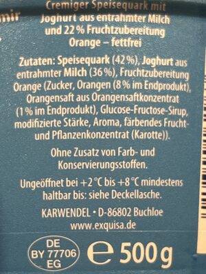 Quarkgenuss - Orange ingredients label