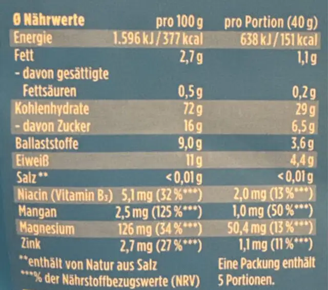 Gepuffter Dinkel mit Rübenzucker nutrition facts table