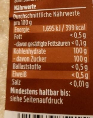 Rohrohrzucker nutrition facts table