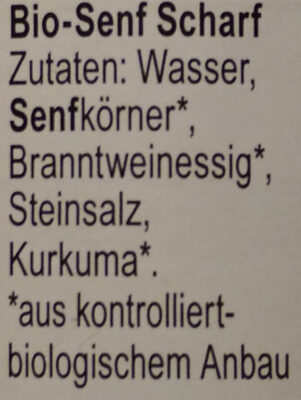 Scharfer Senf ingredients label