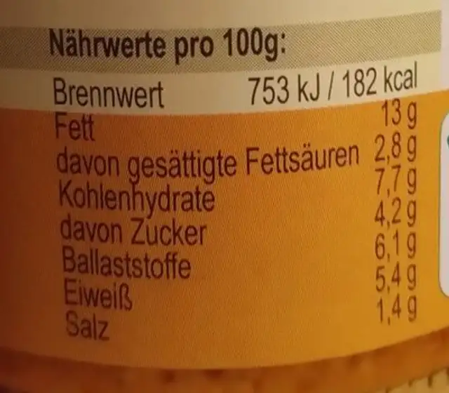 Lupi Love Zwiebel-Knobi Aufstrich nutrition facts table