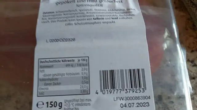 Lachsschinken Klassik ingredients label