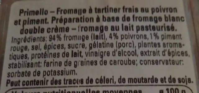 Frischkae Toertchen Paprika Chili ingredients label