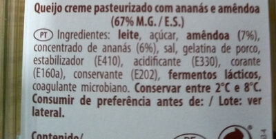 Rulito de queso piña y almendra ingredients label