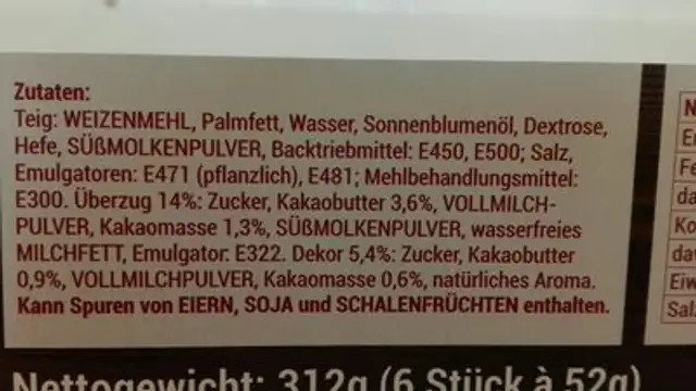 Vollmilch Donuts ingredients label