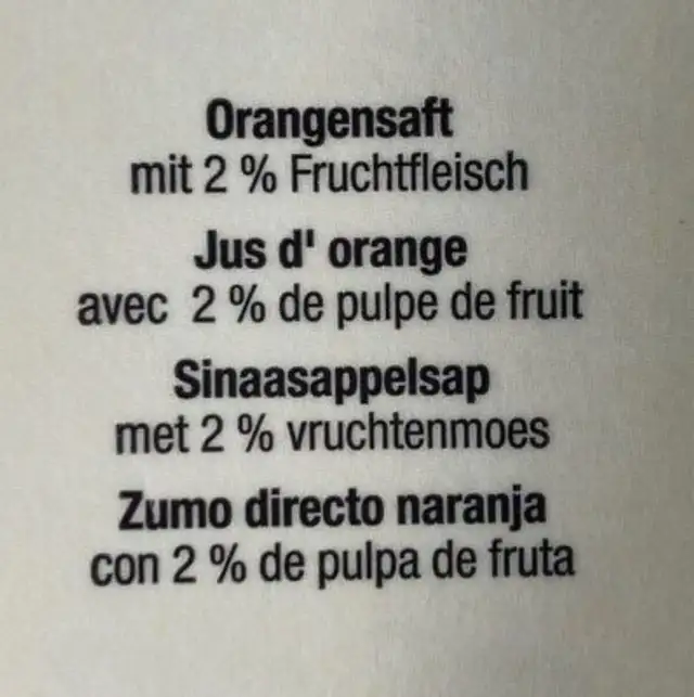 Direktsaft ingredients label
