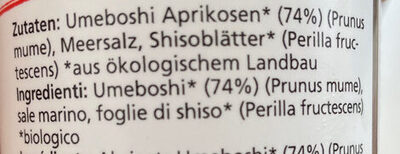 Ume su ingredients label