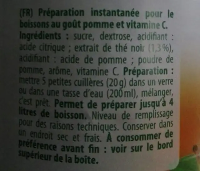 King George Instant Teegetränk Apfel ingredients label