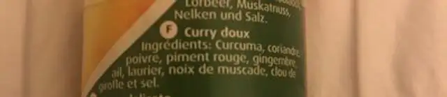 Curry mild classic ingredients label
