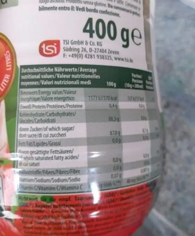Tee en granulés nutrition facts table