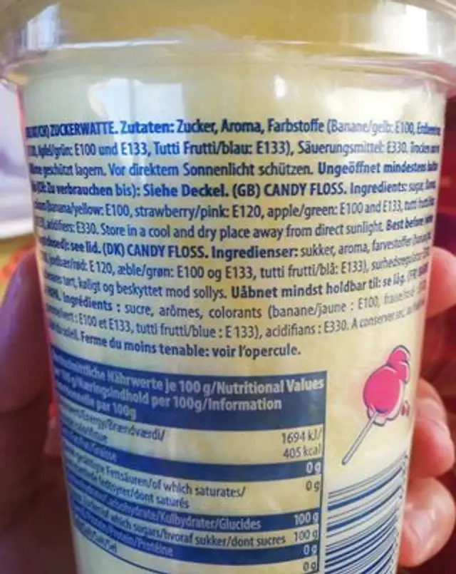Barbe a papa ingredients label