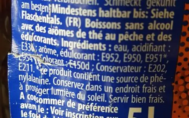 ice tea pêche ingredients label