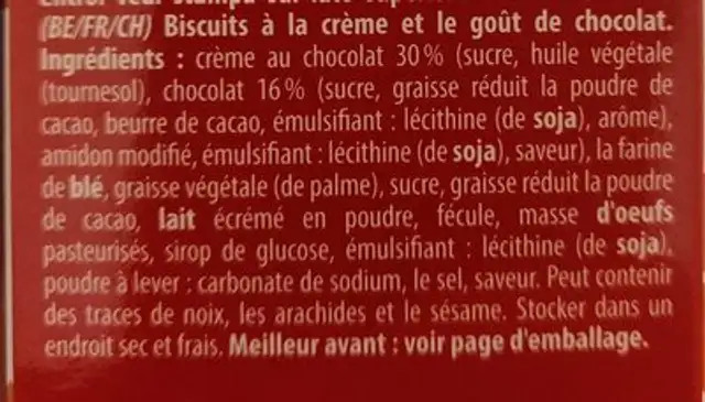 Cremotti shoko ingredients label