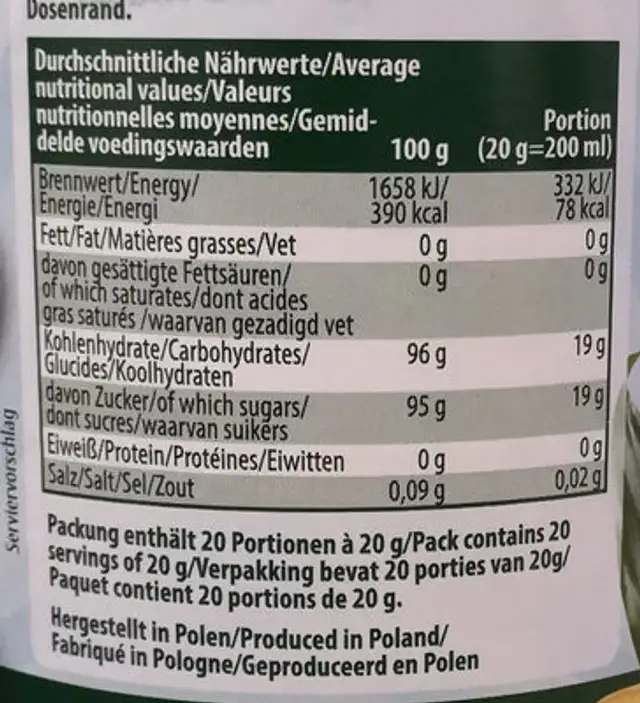 Ginger Ale, Granulated tea drink nutrition facts table