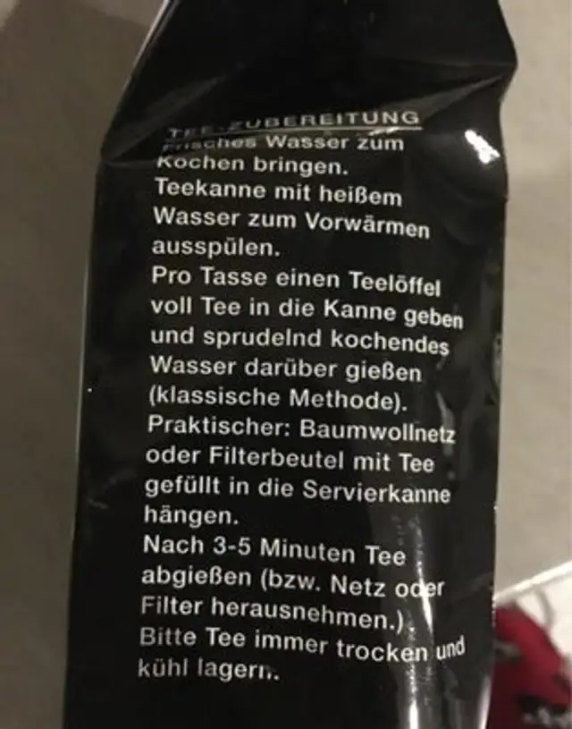 Mevlana Tee ingredients label