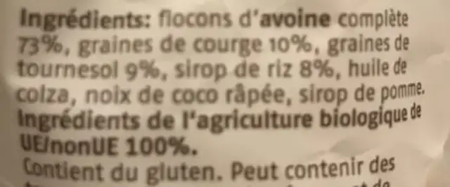 Barnhouse Granola Saaten, 375 GR Packung ingredients label