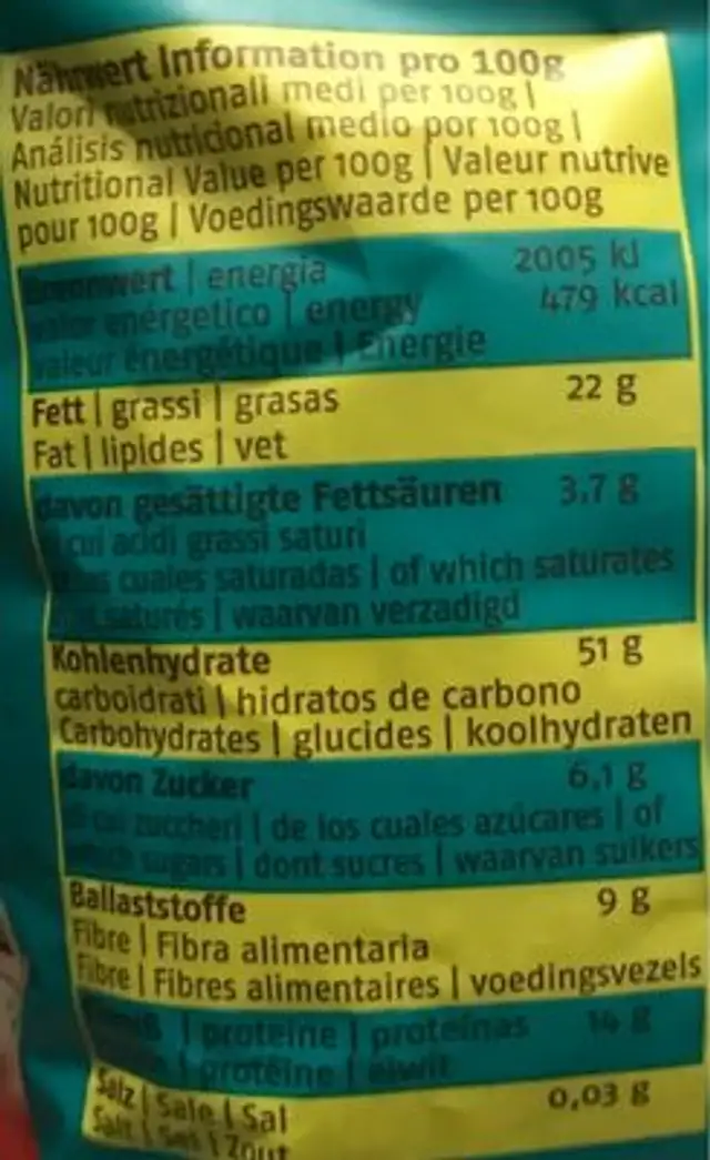 Barnhouse Granola Saaten, 375 GR Packung nutrition facts table