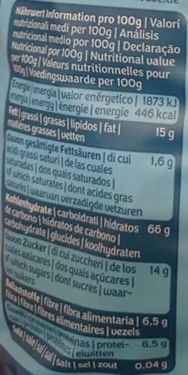 Krunchy Pur Hafer nutrition facts table