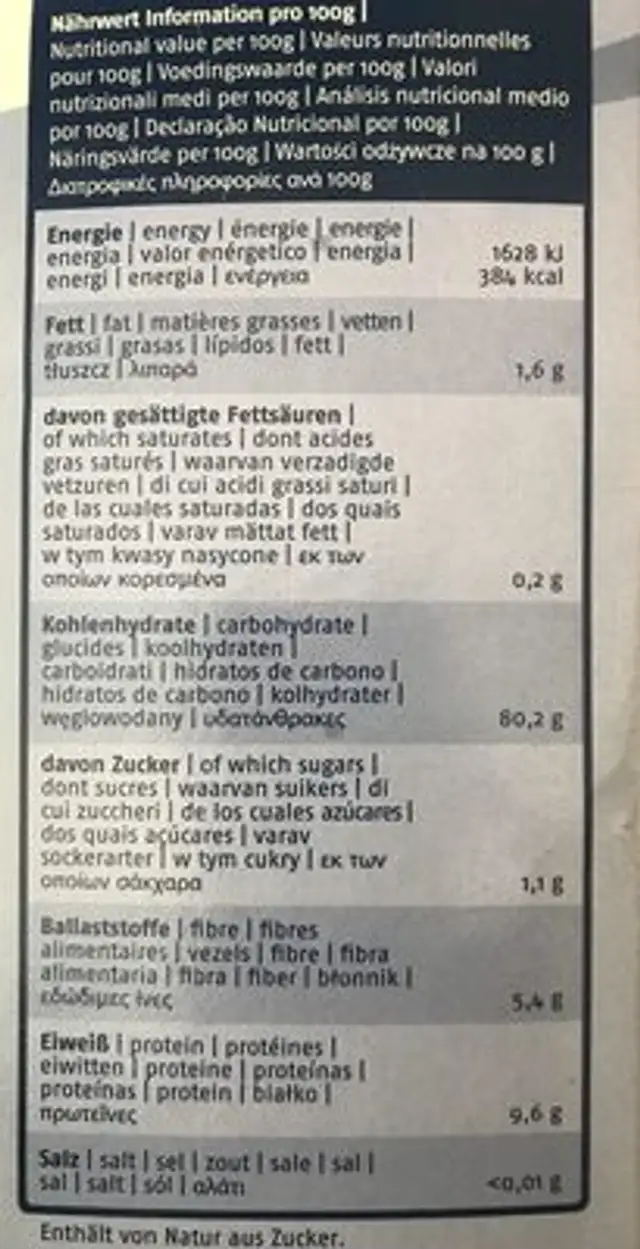 Cornflakes Glutenfrei ingredients label