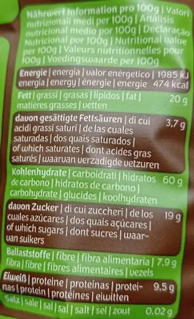 Krunchy Schoko Nuss nutrition facts table