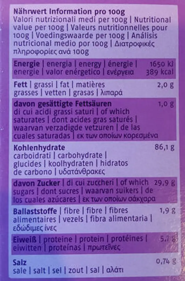 Knuspy kids nutrition facts table