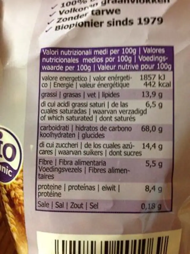Barnhouse Krunchy Pur Spelt Suikervrij nutrition facts table