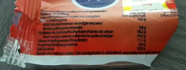 Barre Pomme Cannelle Sans Gluten nutrition facts table