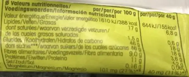 Spirulina Zitrone nutrition facts table