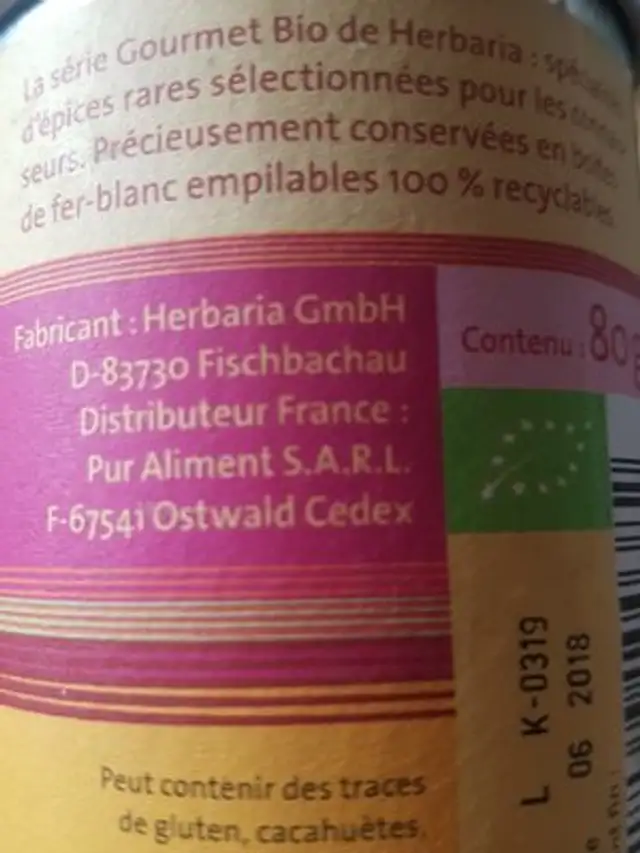 Couleurs De Jaipur ingredients label