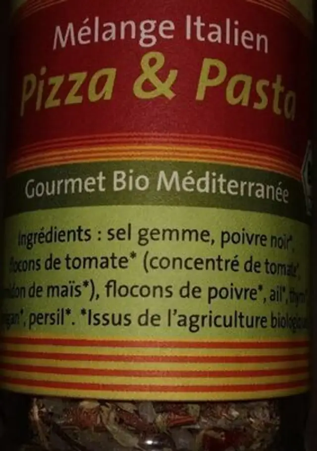 Mélange italien pizza & pasta ingredients label