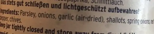 Mamsell Salatkräuter ingredients label