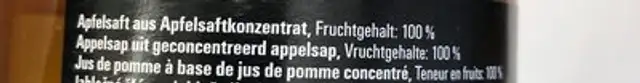 Vaihinger Apfelsaft Klar ingredients label