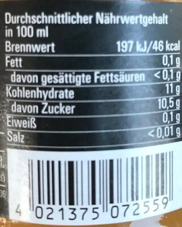 Apfel Naturtrüb nutrition facts table