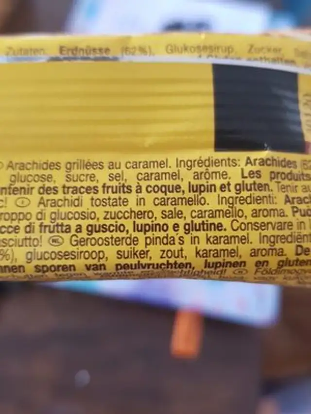 Mr Tom peanuts in caramel ingredients label