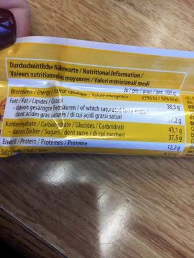 Jim Peanuts in Chocolate ingredients label