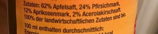 Aprikose-pfirsich ingredients label