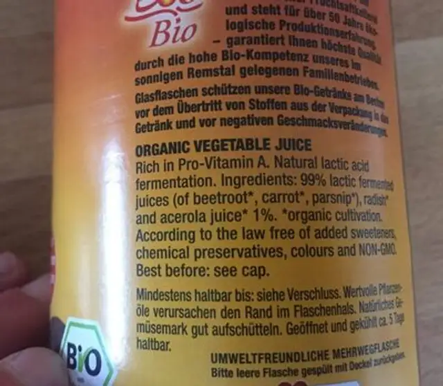 Gemüsesaft ingredients label